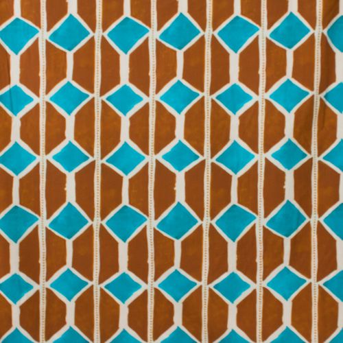 Katoen met bruin / turquoise geometrisch motief - A La Ville